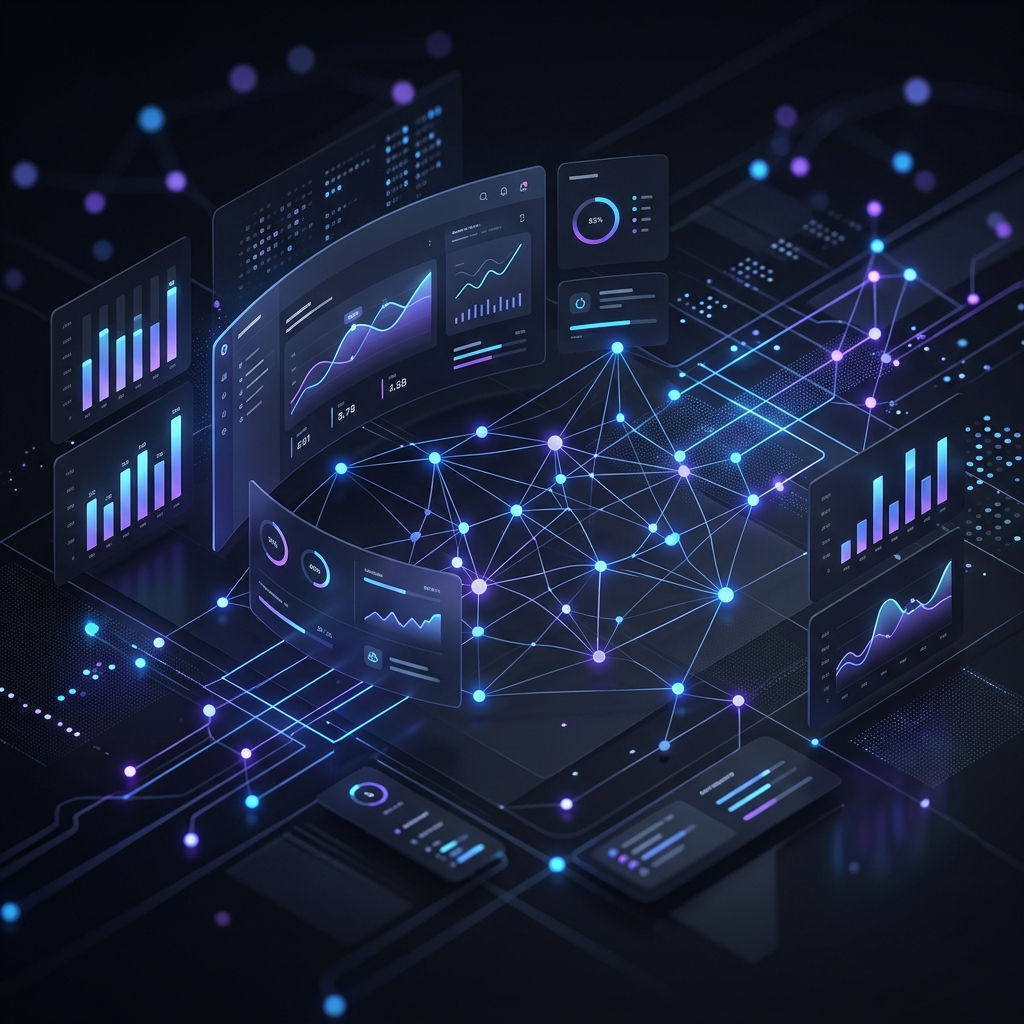 Enterprise analytics and benchmarking platform abstract UI