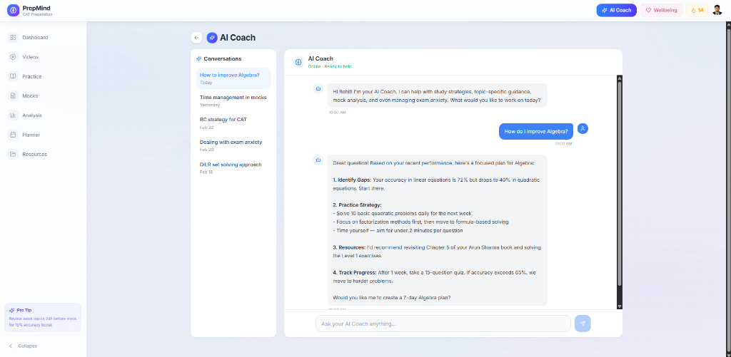 PrepMind AI Coach UI